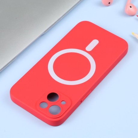 Противоударный чехол Liquid Silicone Full (Magsafe) для iPhone 15 - красный
