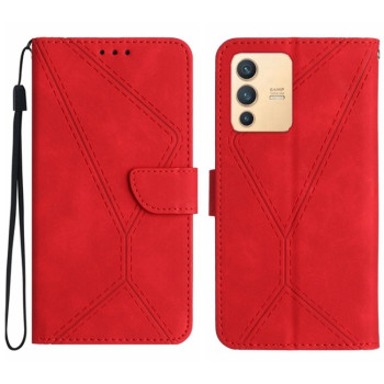 Чехол-книжка Stitching Embossed Leather для Vivo V23 5G - красный