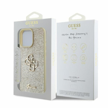 Оригинальный чехол Guess Big Metal Logo Fixed Glitter для iPhone 16 Pro Max - gold