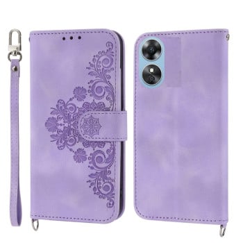 Чехол-книжка Skin-feel Flowers Embossed для OPPO Reno8 T 4G Global - фиолетовый