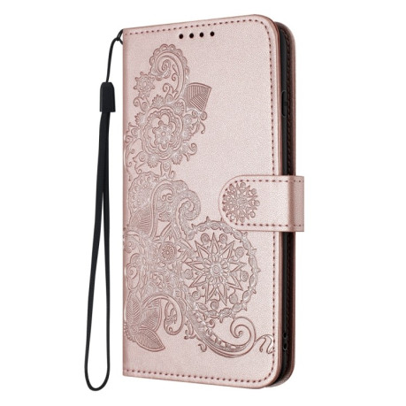 Чехол-книжка Embossed Flower Zipper Leather на Redmi Note 14 Pro+ 5G - розовое золото