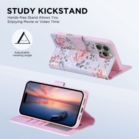 Чехол-книжка Bronzing Painting RFID для iPhone 16 Pro Max - Rose