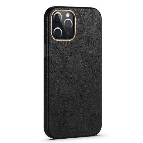 Кожаный чехол Lambskin Texture для iPhone 12 - черный