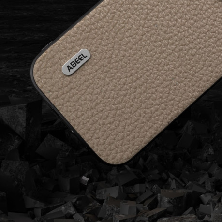 Противоударный чехол ABEEL Genuine Leather Litchi Texture для iPhone 15 Pro Max - серый