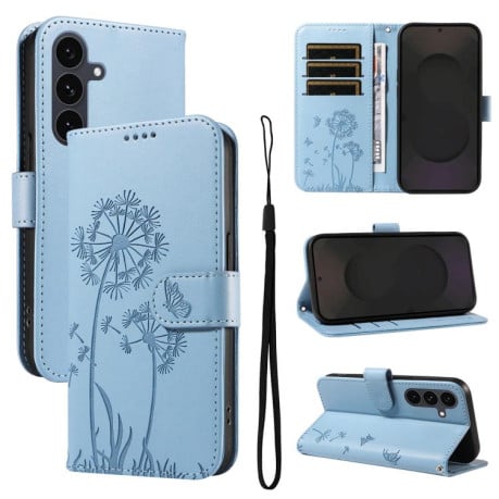 Чехол-книжка с тиснением Dandelion и магнитным хлястиком на Samsung Galaxy S25 FE 5G - голубой