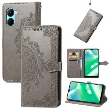 Чохол-книжка Mandala Embossing Pattern на Realme C33 - сірий
