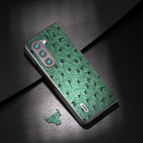 Противоударный кожаный чехол ABEEL Genuine Leather Ostrich Texture для Samsung Galaxy Fold 5 - зелёный