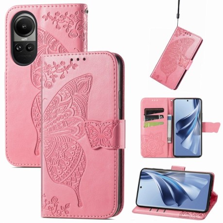 Чехол-книжка Butterfly Love Flower Embossed на OPPO Reno10 / 10 Pro Global - розовый