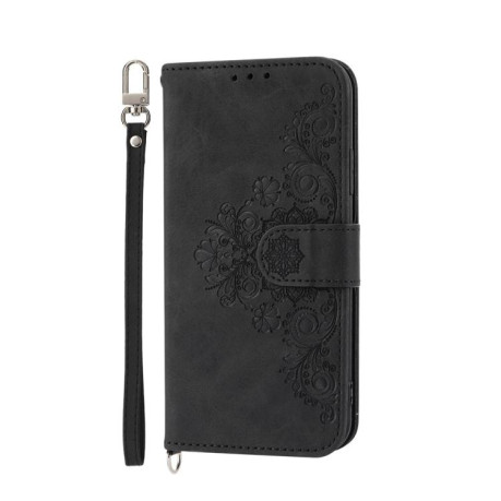 Чохол-книжка Skin-feel Flowers Embossed для OPPO Reno13 F /Reno13 FS 4G/5G - чорний