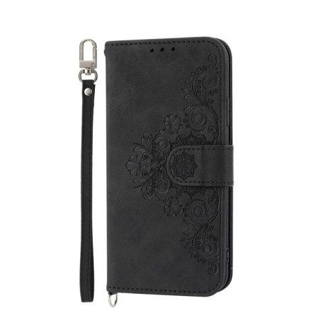 Чохол-книжка Skin-feel Flowers Embossed для Realme 14 Pro+ - чорний
