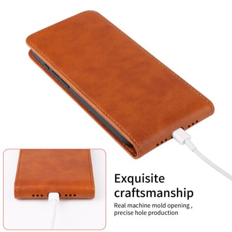 Фліп-чохол Magnetic Vertical Flip Leather для Xiaomi Redmi Note 14 Pro 4G - коричневий