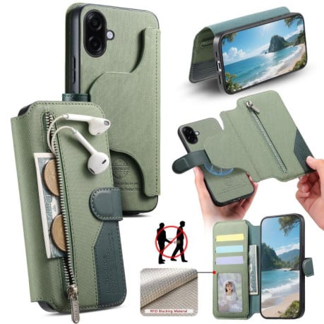 Чохол-книжка Twill Fabric з MagSafe RFID+кишенька на карт на Samsung Galaxy A07 4G / 5G - зелений
