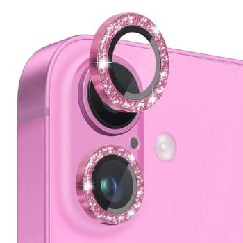 Захисне скло NORTHJO Glitter Camera Lens Protector Tempered Glass Metal Ring для iPhone 16 / 16 Plus - Rose