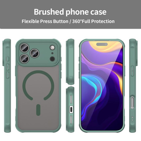 Противоударный чехол Fan Dun Series TPU Hybrid PC Frosted Magsafe для iPhone 17 Pro Max - зеленый