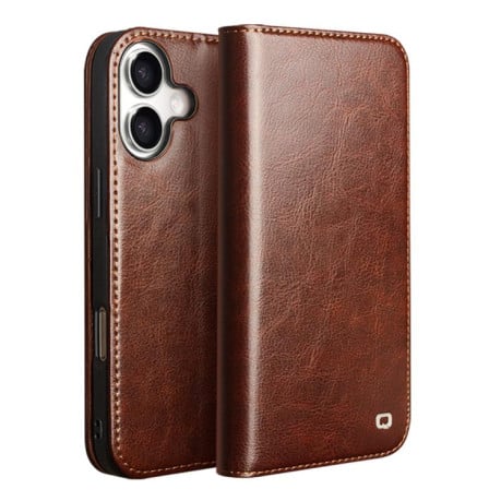 Чехол-книжка QIALINO Classic с натуральной кожи на iPhone 17 - коричневый