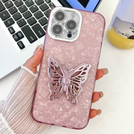 Чохол протиударний Plating Glitter Texture Butterfly для iPhone 16 Pro - Pink Shell Pattern