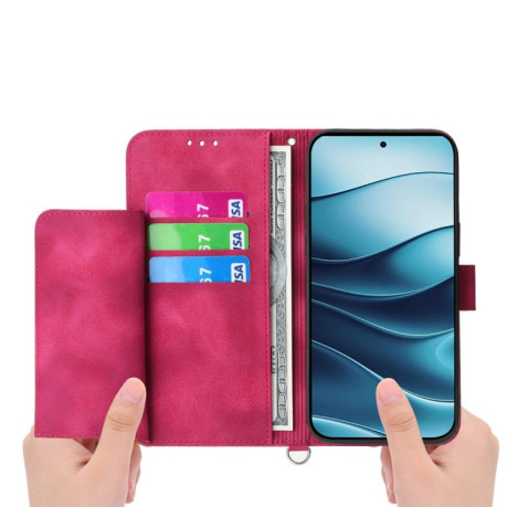 Чохол-книжка Skin-feel Flowers Embossed для Xiaomi Redmi Note 14 4G 164.84mm - винно-червоний