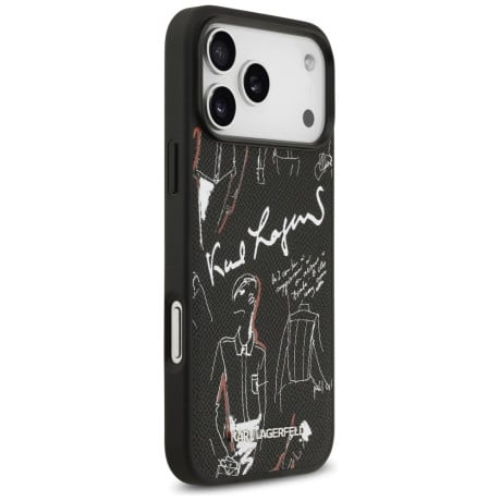 Оригинальный чехол Karl Lagerfeld Grained Pattern&amp;Logo с MagSafe на iPhone 17 Pro Max - Black