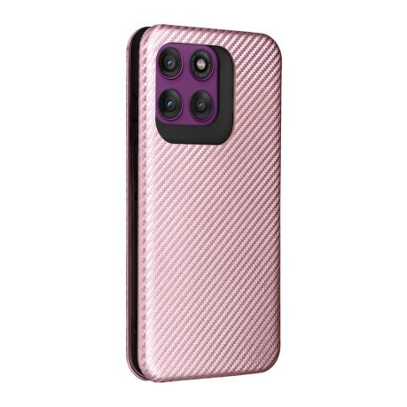 Чехол-книжка Carbon Fiber Texture на Motorola Edge 60 Pro - розовый