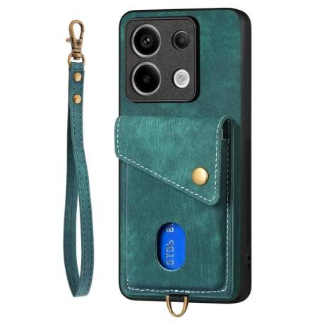Противоударный чехол Retro Card Wallet Fold Leather для Xiaomi Redmi Note 13 Pro 5G/Poco X6 5G - зеленый
