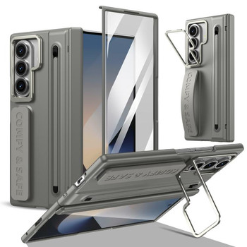 Чохол Film Integrated Lens Frame Bracket з рамкою та підставкою на Samsung Galaxy Fold8 5G — сірий