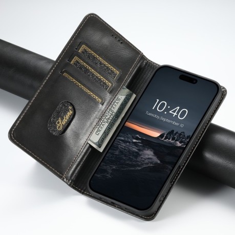 Чохол протиударний Suteni H02 Leather Wallet Stand для iPhone 16 Pro - чорний