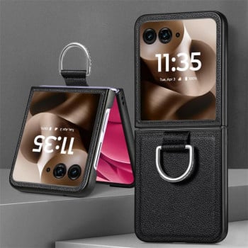 Противоударний чехол Litchi Texture на Motorola Razr 60 Ultra - чорний