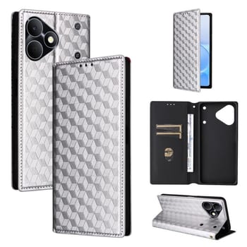 Чехол-книжка Cubic Grid с фактурой Calf на Realme Note 80 4G — серебристый