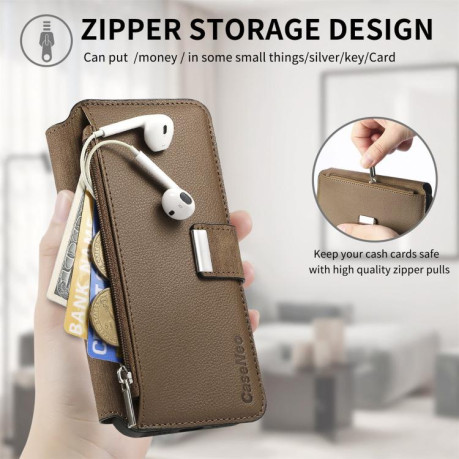 Чехол-книжка CaseNeo MagSafe RFID Anti-theft Zipper Wallet Retro Leather для Realme GT 7 Pro - коричневый