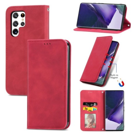 Чохол-книжка Retro Skin Feel Business Magnetic Samsung Galaxy S22 Ultra 5G - червоний