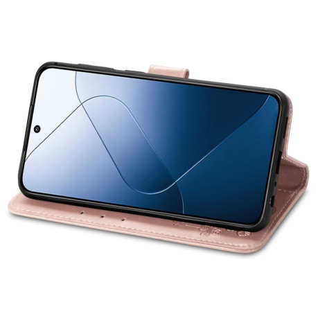 Чехол-книжка Four-leaf Clasp Embossed на Xiaomi 14 Pro - розовое золото