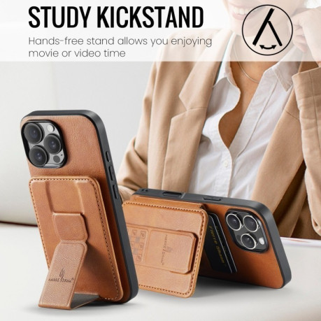 Чехол Fierre Shann Oil Wax Cow Leather Card Holder на iPhone 16 Pro - коричневый