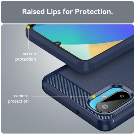 Противоударный чехол Brushed Texture Carbon Fiber на Samsung Galaxy M06 5G - синий