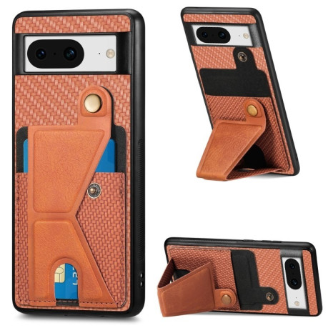 Противоударный чехол Carbon Fiber Wallet Flip Card K-shaped Holder для Google Pixel 8 - коричневый