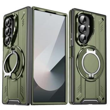 Ударозащитный чехол Transparent MagSafe Magnetic Rotating Ring Holder на Samsung Galaxy Fold 7 5G - зеленый