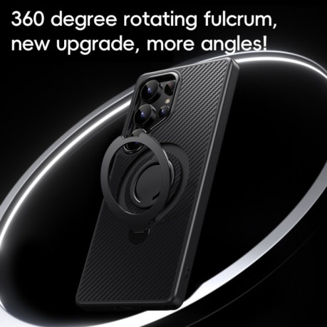 Противоударный чехол Carbon Fiber MagSafe 360 Degree Rotating Holder на Samsung Galaxy S25 Ultra 5G - черно-серый