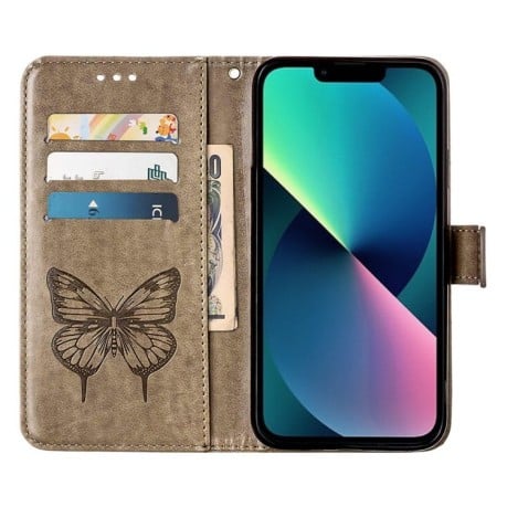 Чехол-книжка Embossed Butterfly для  iPhone 14 Plus - серый