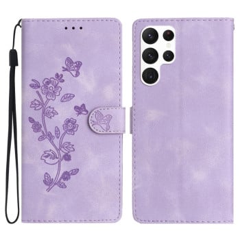 Чехол-книжка Flower Butterfly Embossing для Samsung Galaxy S24 Ultra 5G - фиолетовый