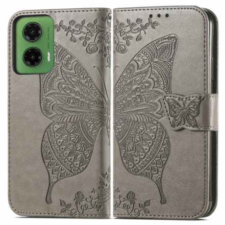 Чохол-книжка Butterfly Love Flower Embossed для Motorola Moto G35 - сірий