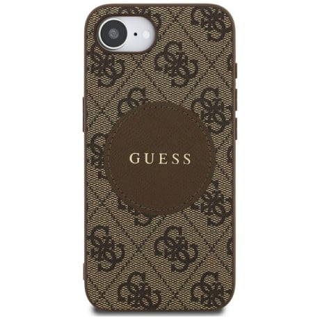 Оригинальный чехол Guess 4G Circle Classic MagSafe для iPhone 16e - Brown