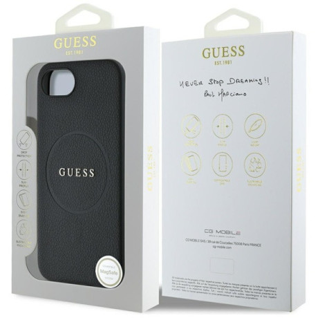 Оригинальный чехол Guess Grained Classic Logo MagSafe на iPhone 16e - Black