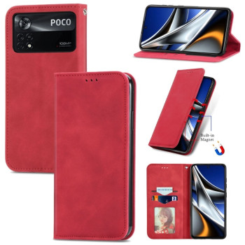 Чохол-книжка у стилі Retro м'яке покриття Skin Feel діловий дизайн на Xiaomi Poco X4 Pro 5G - червоний