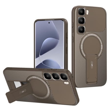 Противоударный чехол Carbon Fiber Texture (MagSafe) на Infinix Hot 60 Pro+ 4G - коричневый