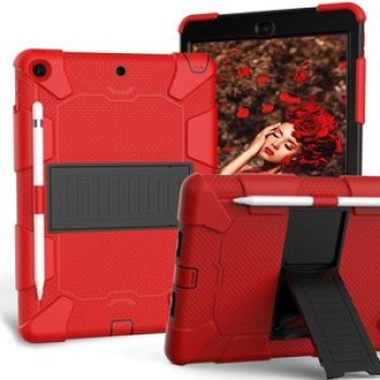 Противоударный чехол Two-Color Silicone Protection с держателем для стилуса на iPad 9/8/7 10.2 (2019/2020/2021) - красный