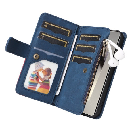 Чехол-книжка Dual-color 9 Card Slots Zipper Wallet Leather для Samsung Galaxy S25 Ultra 5G - синий