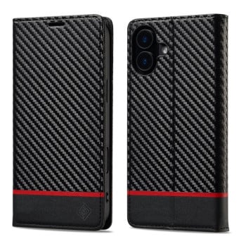 Чохол-книжка LCIMEEKE Carbon Fiber для iPhone 16 - Black