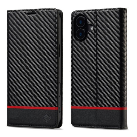 Чехол-книжка LCIMEEKE Carbon Fiber для iPhone 16 - Black