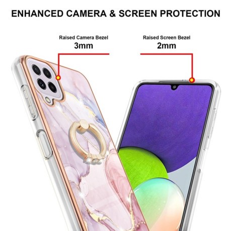 Противоударный чехол Electroplating Marble with Ring Holder для Samsung Galaxy A22 4G - розовый