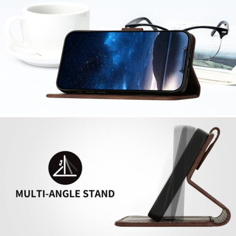 Чехол-книжка Grid Stitching Leather Phone Case with Lanyard для для Motorola Moto G15 - кофейный