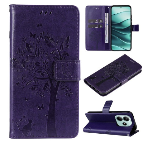 Чехол-книжка Happy Cat Pattern для Xiaomi Redmi Note 14 5G/Poco M7 Pro 5G - фиолетовый